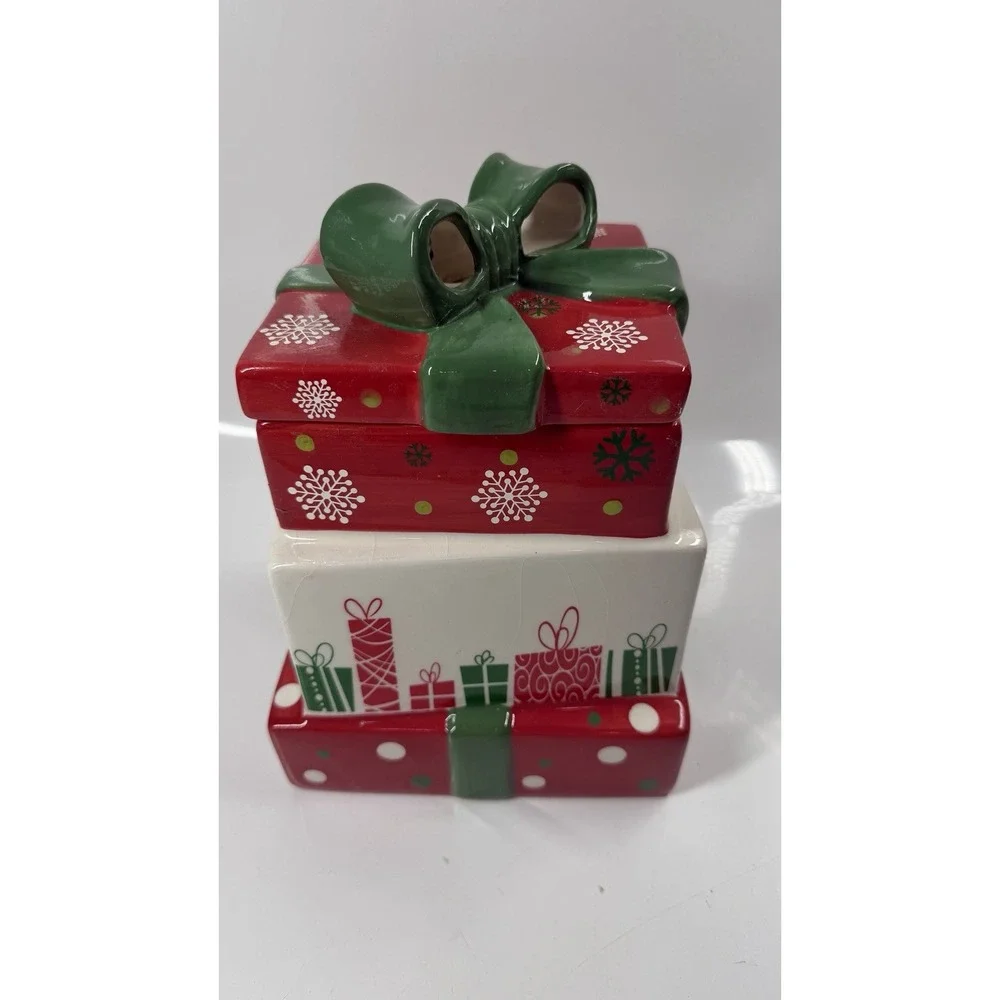 Vintage Ceramic Stacked Christmas Presents Shaped Cookie Jar 10